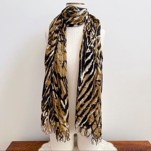 Brown Black Viscose Animal Print Long Scarf Light